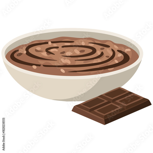 Healthy sweet cereal breakfast with chocolate oats isolated vector illustration on white