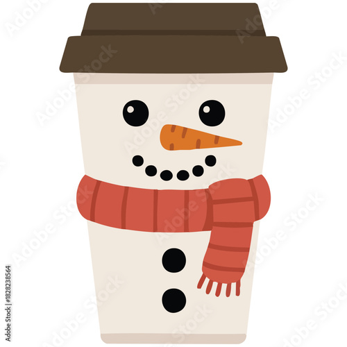 Merry Christmas paper cups with snowman Santa designs isolated vector illustration on white