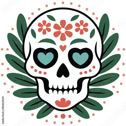 Mexican sugar skulls with flower decoration day of the dead isolated vector illustration