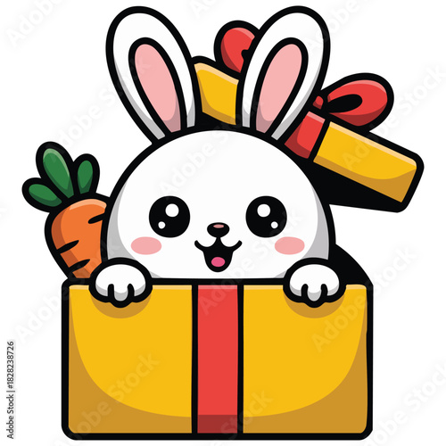 Easter bunny rabbit in box holiday character isolated vector illustration on white background