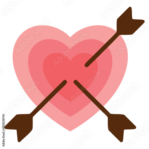Cute cartoon Valentine heart target with arrow isolated vector illustration on white