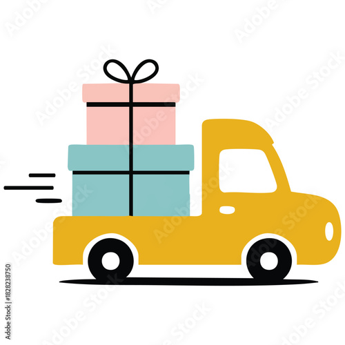 Holiday delivery service icon with gift package isolated vector illustration on white