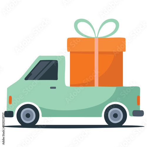 Seasonal delivery parcel icon with holiday theme isolated vector illustration on white