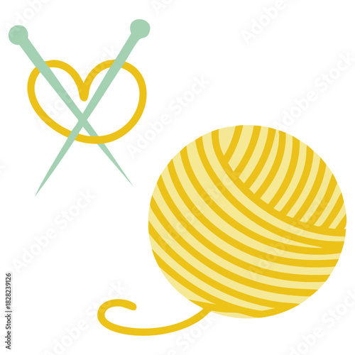 Knitting yarn ball with needles handmade isolated vector illustration on white background