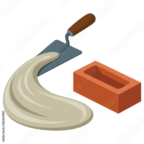 Laying bricks construction work cartoon isolated vector illustration on white background
