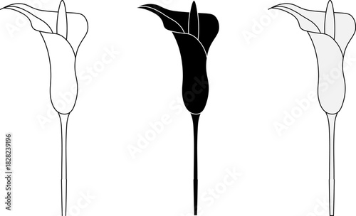 outline silhouette calla lily flower icon set