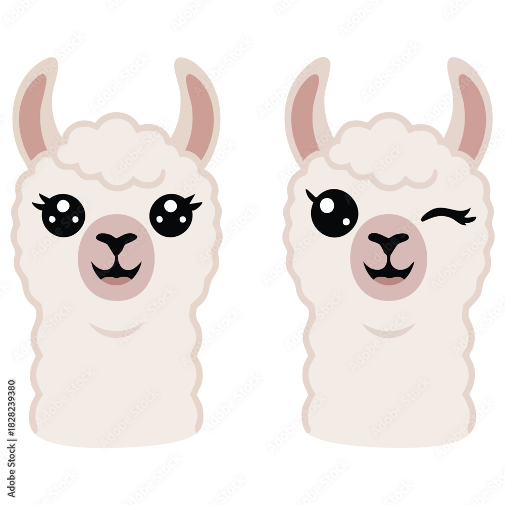 Obraz premium Llama alpaca animal set fluffy hair cute isolated vector illustration on white