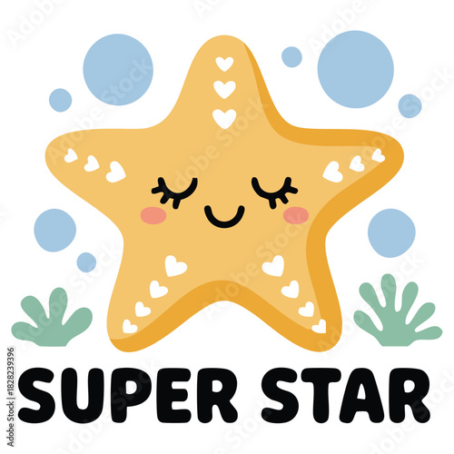 Cute ocean underwater animals starfish shell isolated vector illustration on white