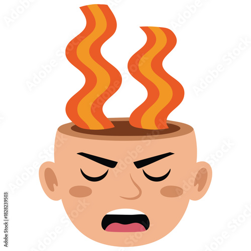 Angry man head with fire emotion fury stress isolated vector illustration on white