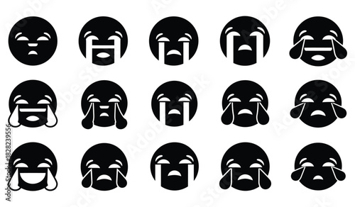 Set of crying emoji icons showing various sad and emotional facial expressions Vector