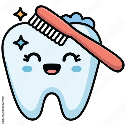 Healthy tooth with brush and paste dental isolated vector illustration on white