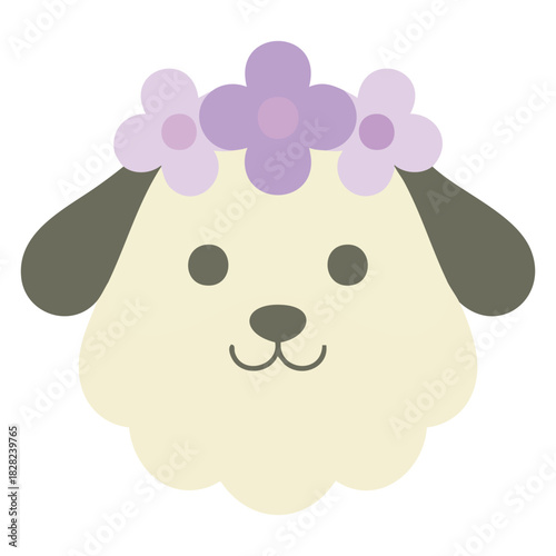 Celebrating dog face wearing party headband with festive noisemaker isolated vector illustration on white background