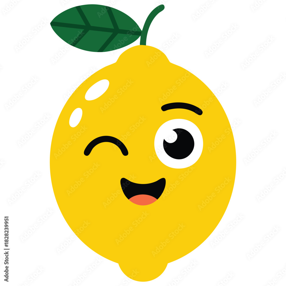 Fototapeta premium Animated lemon fruit character with facial features emotions isolated vector illustration on white background