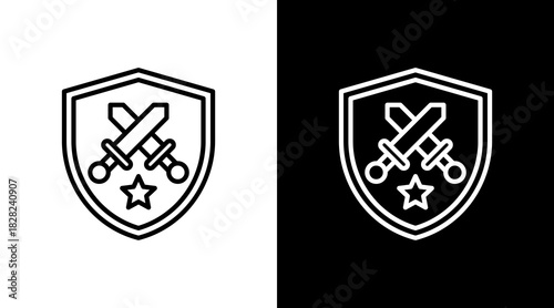 Shield And Sword White Icon Set Design