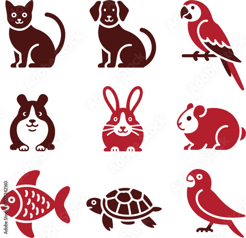 A funny vector cartoon set of wild animal silhouettes, including a cat, dog, bird, fox, rabbit, squirrel, bear, and owl, forms a seamless pattern design collection for baby illustration