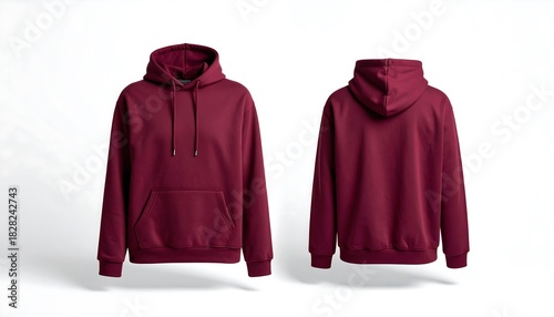 Clean maroon hoodie front and back, essential for a precise apparel design mockup, perfect for any fashion catalog or upcoming collection