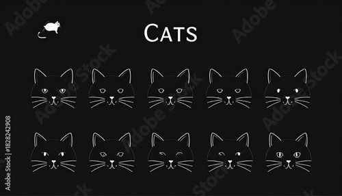 Cat Facial Expressions A Collection of Cat Heads in Various States, Featuring Cats in Diverse Moods