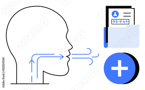 Medical voice analysis concept. Medical data and voice flow for patient diagnosis and healthcare. Medical advancements focus on voice diagnostics in health monitoring. For healthcare systems