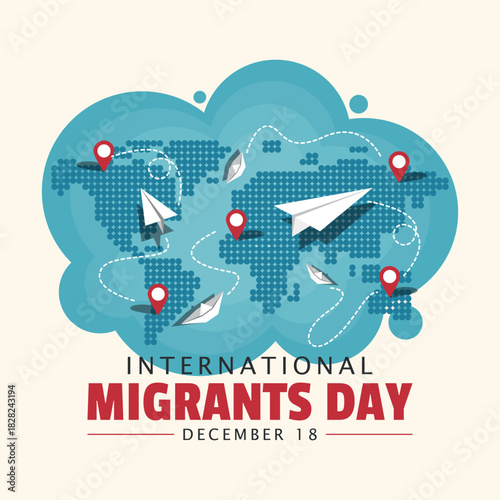 International Migrants Day Poster. Intercontinental migration by various means of transportation