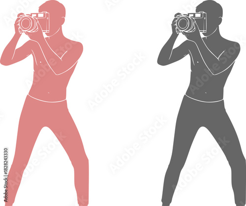 Vintage Film Photography Silhouette - Person with Retro Analog Camera Black Vector Icon for Gen Z Hobby Trend