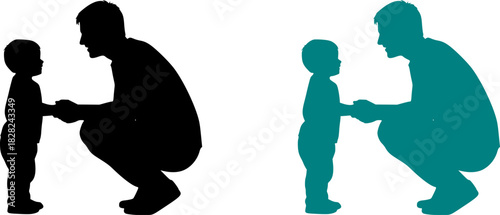 Positive Parenting Eye-Level Connection Silhouette - Gentle Parenting & Emotional Support Black Vector Icon
