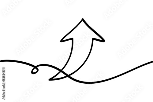 Illustration of an upward arrow with a continuous line design. An interesting abstract line art design.