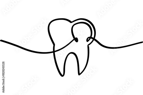 Tooth illustration with continuous line design. Interesting abstract line art design.