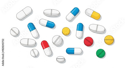 Collection of Colorful Pills and Capsules for Health, Wellness, and Treatment