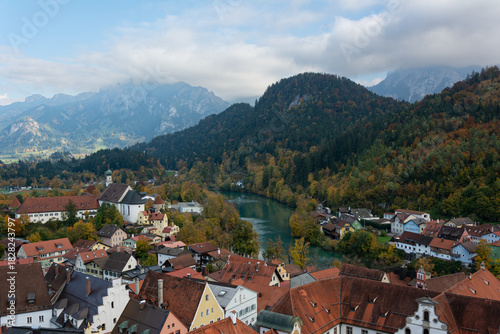 Vista Panorâmica de Füssen e do Rio Lech no Outono — Baviera, Alemanha