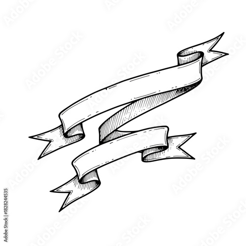 Elegant hand-drawn vintage ribbon banner sketched in a classic engraving style, a blank scroll vector element perfect for retro titles and decorative text