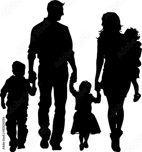 silhouette of a family black and white
