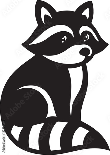 Raccoon Illustration: A charming, stylized illustration of a raccoon with distinctive markings, its bushy tail and curious gaze capturing its playful and intelligent nature, Transparent Background