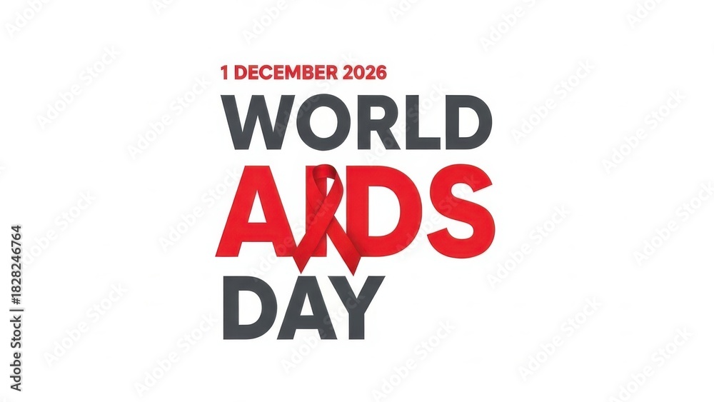 Fototapeta premium World aids day 1 december 2026 text graphic with red ribbon symbol integrated into the word aids, isolated on white background