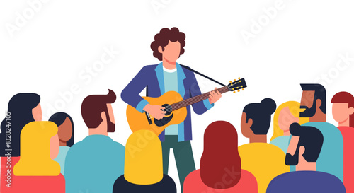 Talented guitarist performs for a thrilled audience, creating a vibrant atmosphere of music and joy, perfect for event promotion or music education materials
