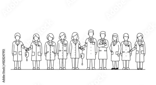 Team of medical professionals standing together, ready to heal and serve patients with care and expertise, showcasing unity and dedication in healthcare