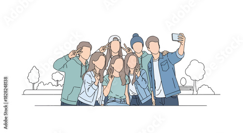 Cheerful friends taking a selfie together in the park, enjoying youth and friendship, perfect for lifestyle, social media, and community campaigns