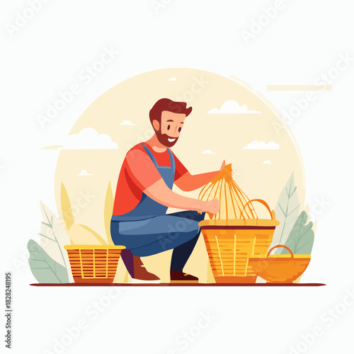 Basket Weaver Demonstrating Traditional Handcrafted Craft.