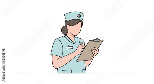 Dedicated nurse diligently taking notes on clipboard, providing compassionate care in a modern healthcare setting, symbolizing wellness and medical expertise