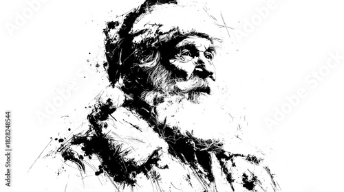 Vertical Watercolor Santa Clipart Element on Beige Right Copy Space for Mobile Wallpaper & Short Video Cover