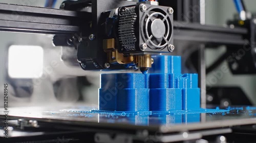 Three dimensional printer creating object digital fabrication technology rapid prototyping manufacturing process innovation advanced engineering close up