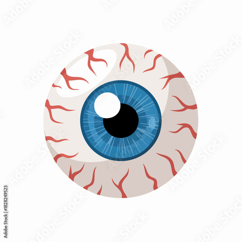 A cartoon illustration of a bloodshot human eyeball with a blue iris and red veins.
