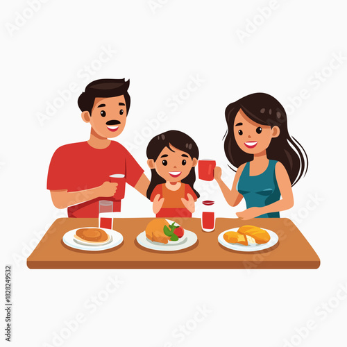 Family Dining Together At Table Enjoying Meal.