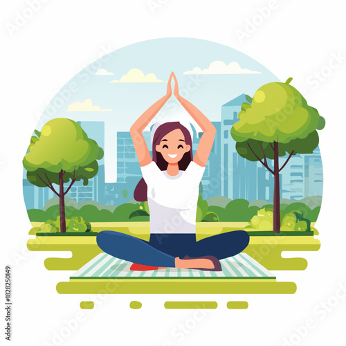 Woman practicing yoga meditation on mat.