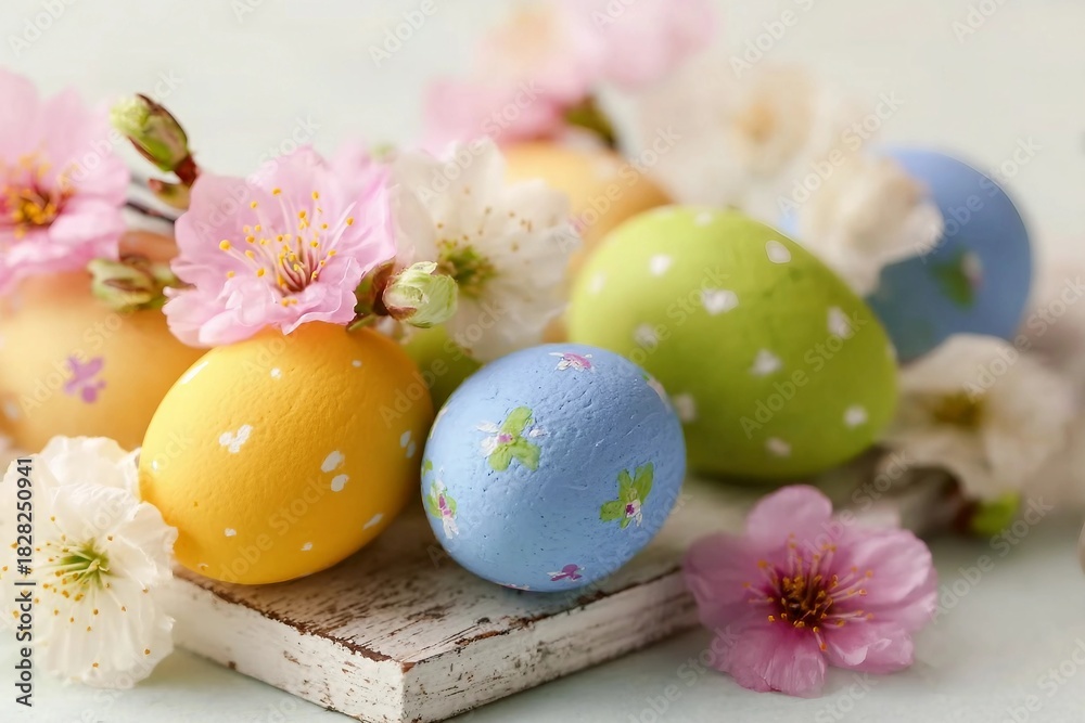 Obraz premium easter eggs and spring flowers