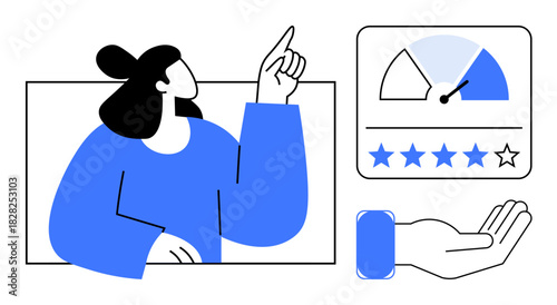 Customer satisfaction concept. Customer engagement, satisfaction ratings, and quality evaluation. Customer service improvements and data analytics. For feedback systems, user behavior insights