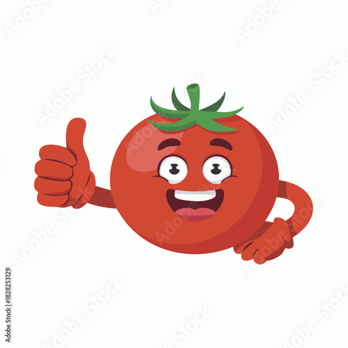 Happy cartoon tomato character giving a thumbs up gesture with a cheerful expression.