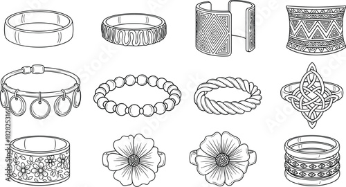 bracelet, ring, jewelry, design, fashion, accessory, cultural, artistic, ornamental, handwear, illustration, blue, line art, motif, ethnic, traditional, decorative, elegant, detailed, collection