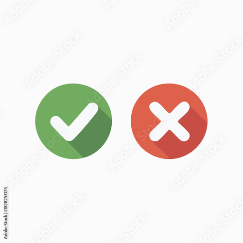 Green checkmark and red cross icons representing approval and rejection, flat design style.