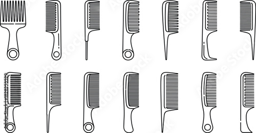 hair comb collection, grooming tools, comb variety, styling accessories, plastic combs, wide teeth, fine teeth, hair care essentials, salon equipment, beauty tools