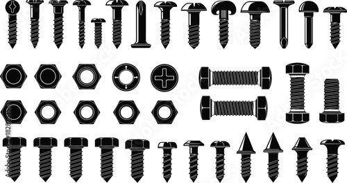 hardware fasteners, screws, bolts, nuts, washers, mechanical parts, construction tools, industrial components, threaded metal, fixings, engineering supplies, toolkit essentials, hex head